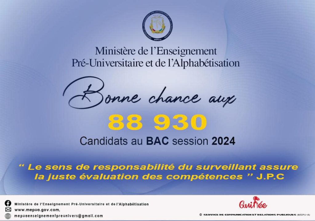 Les examens nationaux démarrent avec le BAC en Guinée : Le MEPUA souhaite bonne chance à tous les candidats