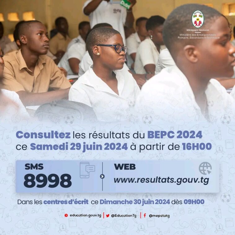 Résultats du BEPC Togo 2024 par SMS