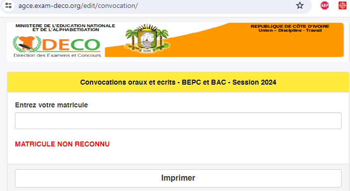 Quel est le lien d'impression des convocations des épreuves écrites du BAC 2024 en Côte d'Ivoire ?